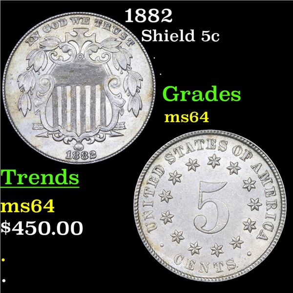 1882 Shield Nickel 5c Graded ms64 By SEGS