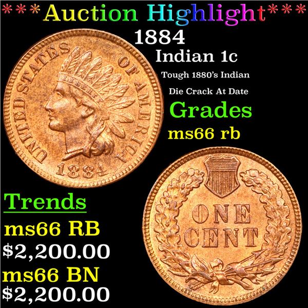 ***Auction Highlight*** 1884 Indian Cent 1c Graded ms66 rb By SEGS (fc)