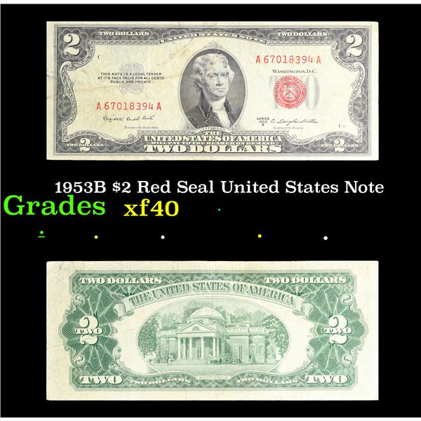 1953B $2 Red Seal United States Note Grades xf