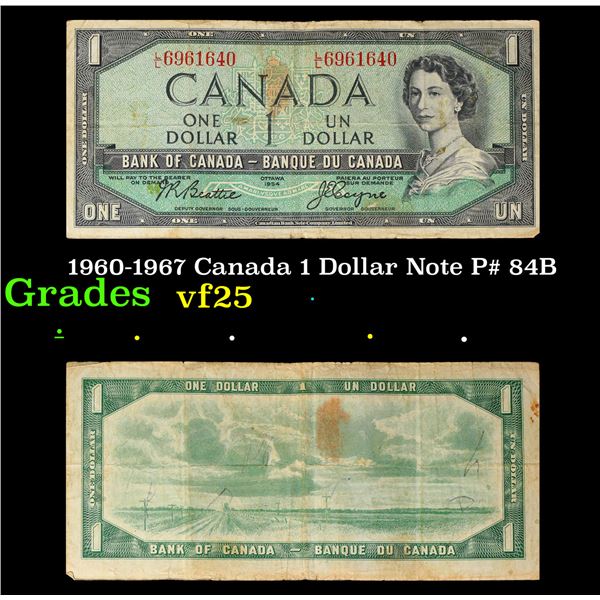 1960-1967 Canada 1 Dollar Note P# 84B Grades vf+
