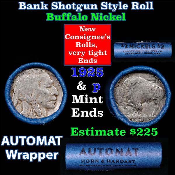 Buffalo Nickel Shotgun Roll in Old Bank Style 'Abbott Coin Counter & Automat' Wrapper 1925 & p Mint 