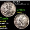 Image 1 : 1943-p Walking Liberty Half Dollar 50c Grades Select+ Unc