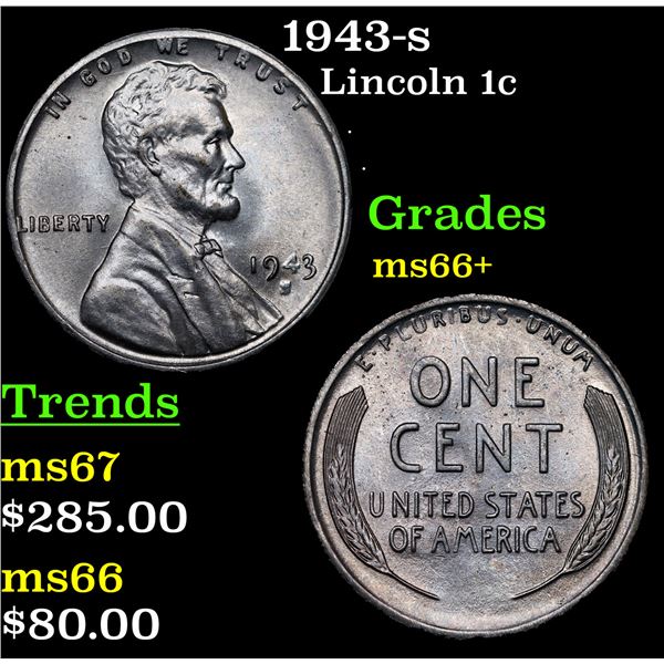 1943-s Lincoln Cent 1c Grades GEM++ Unc