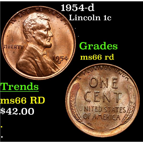 1954-d Lincoln Cent 1c Grades GEM+ Unc RD