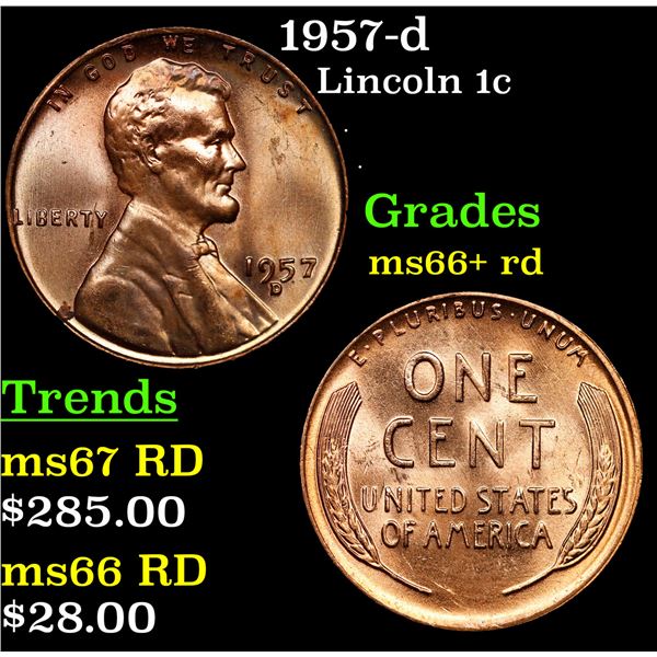 1957-d Lincoln Cent 1c Grades GEM++ RD