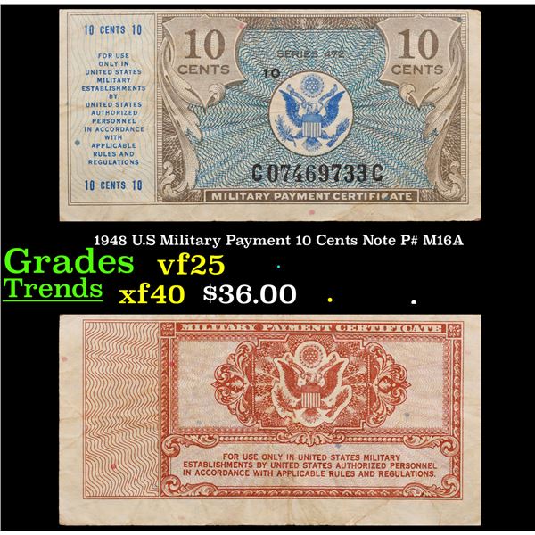 1948 U.S Military Payment 10 Cents Note P# M16A Grades vf+