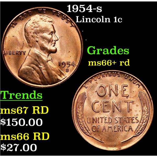 1954-s Lincoln Cent 1c Grades GEM++ RD