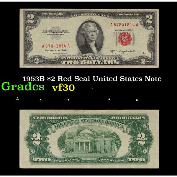 1953B $2 Red Seal United States Note Grades vf++