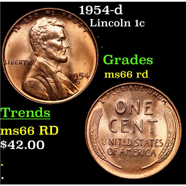 1954-d Lincoln Cent 1c Grades GEM+ Unc RD