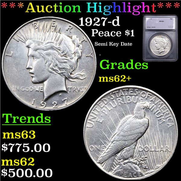 ***Auction Highlight*** 1927-d Peace Dollar $1 Grades Select Unc By SEGS (fc)