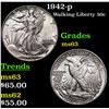 Image 1 : 1942-p Walking Liberty Half Dollar 50c Grades Select Unc