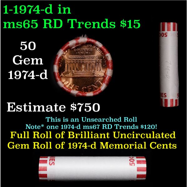 Shotgun Lincoln 1c roll, 1974-d 50 pcs Steel-Strong Wrapper.