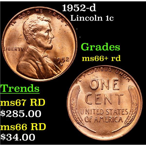 1952-d Lincoln Cent 1c Grades GEM++ RD