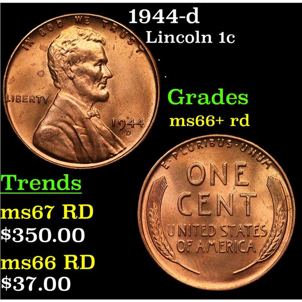 1944-d Lincoln Cent 1c Grades GEM++ RD