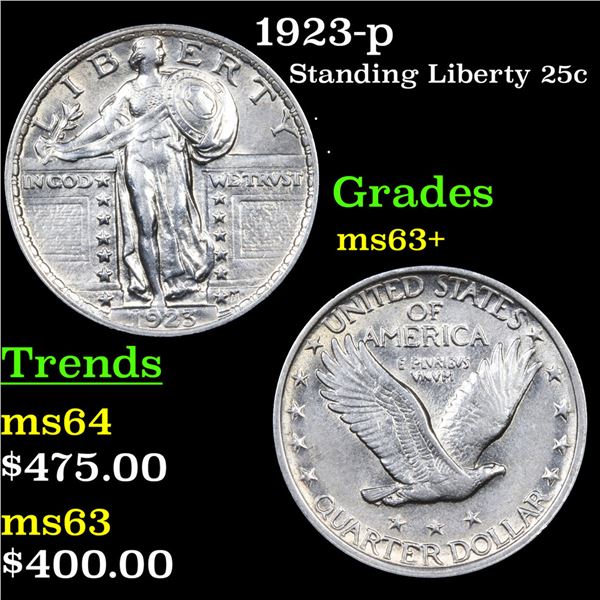 1923-p Standing Liberty Quarter 25c Grades Select+ Unc
