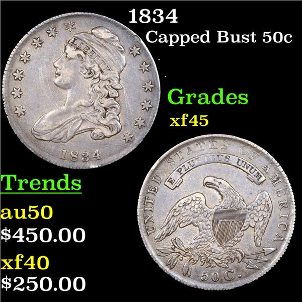 1834 Capped Bust Half Dollar 50c Graded xf45 BY SEGS