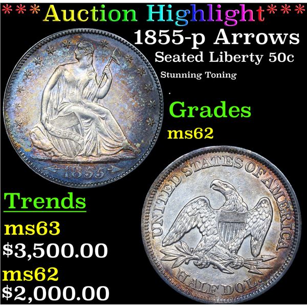 ***Auction Highlight*** 1865-p Seated Half Dollar 50c Grades Select Unc (fc)
