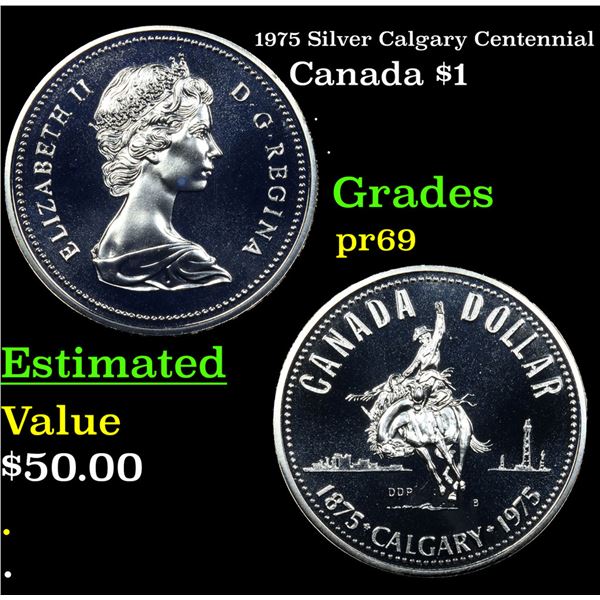 Proof 1975 Silver Calgary Centennial Canada Dollar $1 Grades GEM++ Proof