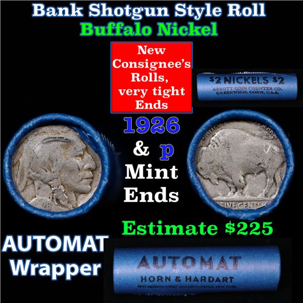 Buffalo Nickel Shotgun Roll in Old Bank Style 'Abbott Coin Counter & Automat' Wrapper 1926 & p Mint 