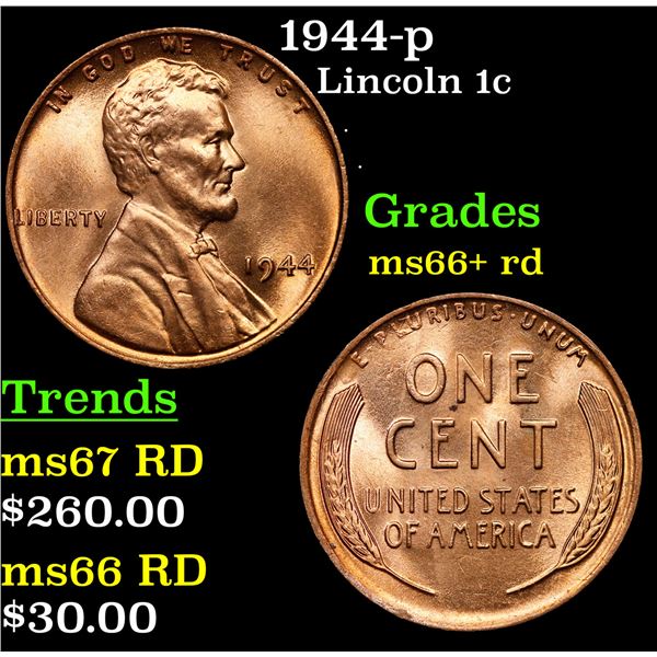 1944-p Lincoln Cent 1c Grades GEM++ RD