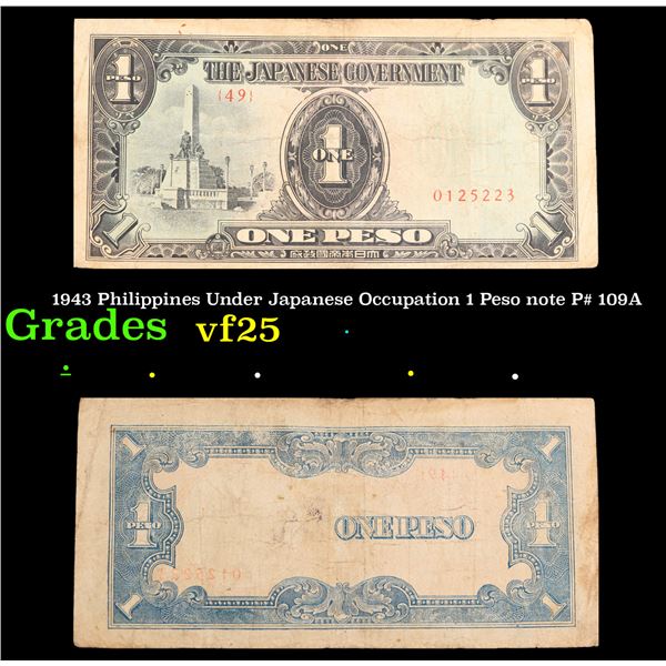 1943 Philippines Under Japanese Occupation 1 Peso note P# 109A Grades vf+