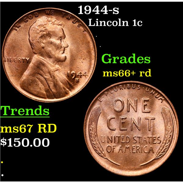 1944-s Lincoln Cent 1c Grades GEM++ RD