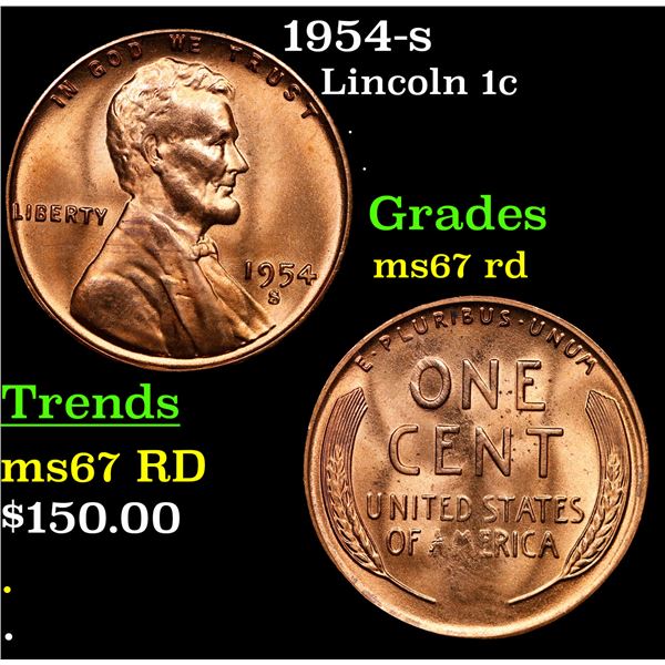 1954-s Lincoln Cent 1c Grades GEM++ Unc RD