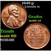 Image 1 : 1949-p Lincoln Cent 1c Grades GEM+ Unc RD