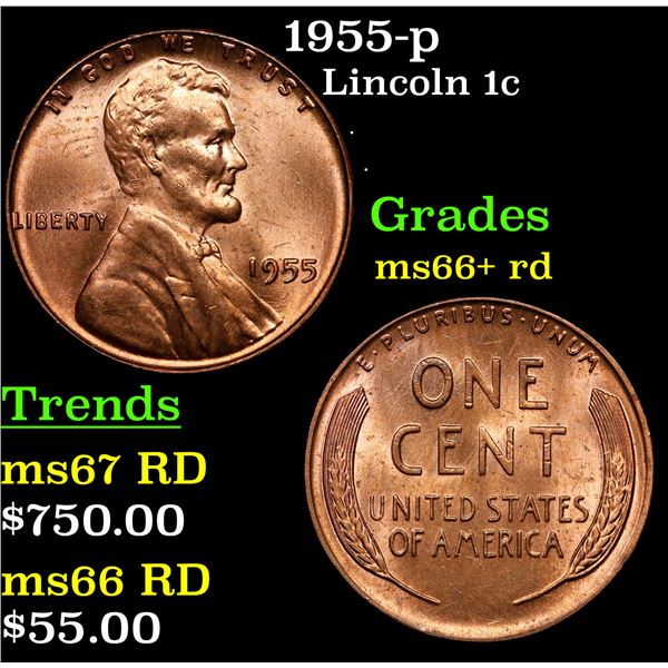 1955-p Lincoln Cent 1c Grades GEM++ RD