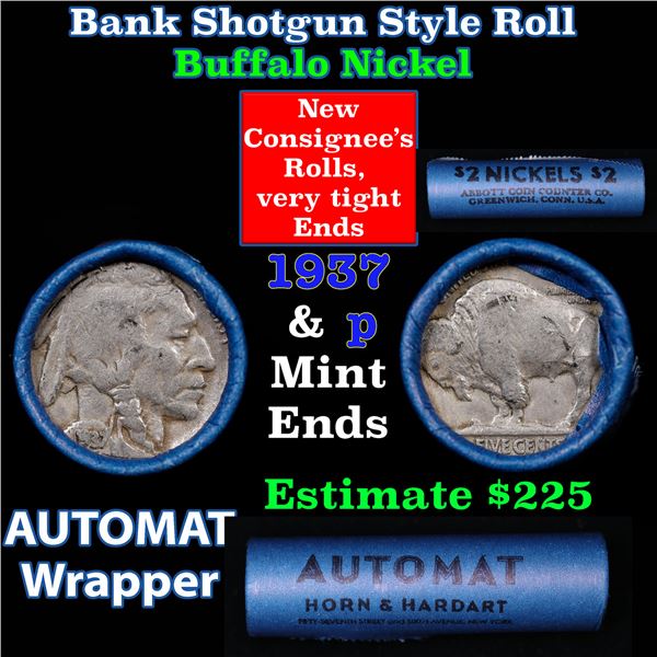 Buffalo Nickel Shotgun Roll in Old Bank Style 'Abbott Coin Counter & Automat' Wrapper 1937 & p Mint 