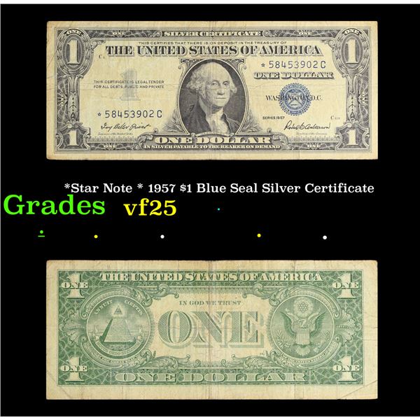 *Star Note * 1957 $1 Blue Seal Silver Certificate Grades vf+