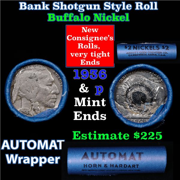 Buffalo Nickel Shotgun Roll in Old Bank Style 'Abbott Coin Counter & Automat' Wrapper 1936 & p Mint 