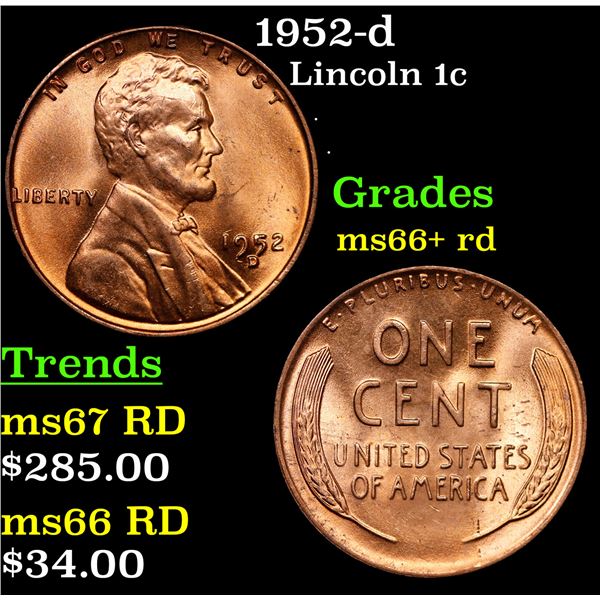 1952-d Lincoln Cent 1c Grades GEM++ RD