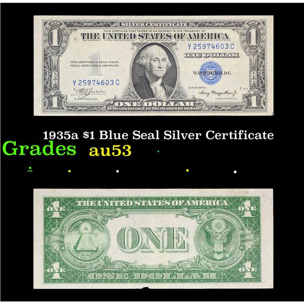 1935a $1 Blue Seal Silver Certificate Grades Select AU