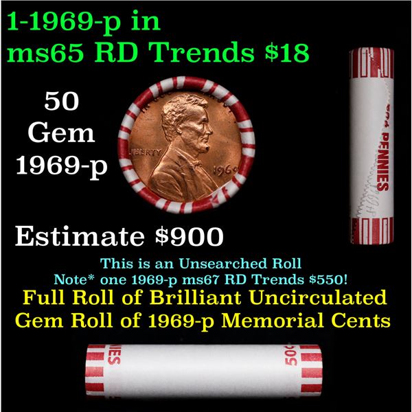 Shotgun Lincoln 1c roll, 1969-p 50 pcs Steel-Strong Wrapper.