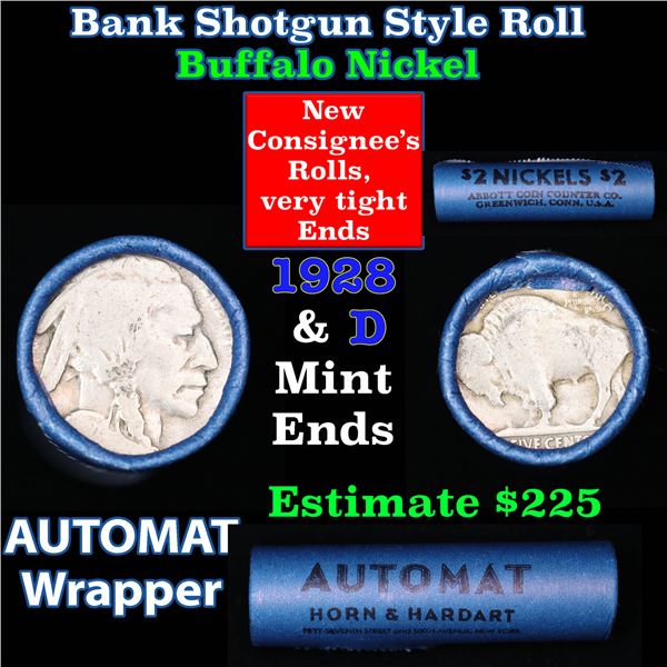 Buffalo Nickel Shotgun Roll in Old Bank Style 'Abbott Coin Counter & Automat' Wrapper 1928 & d Mint 