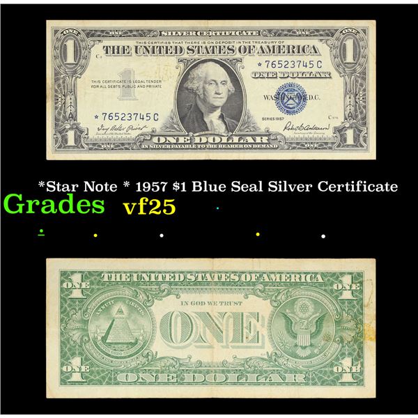 *Star Note * 1957 $1 Blue Seal Silver Certificate Grades vf+
