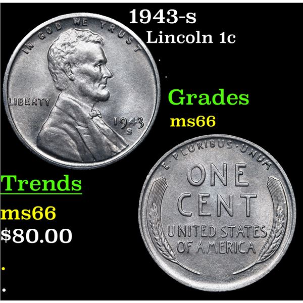 1943-s Lincoln Cent 1c Grades GEM+ Unc