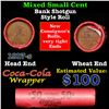 Mixed small cents 1c orig shotgun roll, 1917-s Lincoln Cent, Wheat Cent other end, Coca Cola Brandt 