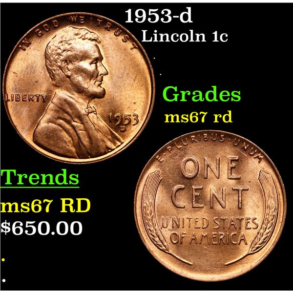 1953-d Lincoln Cent 1c Grades GEM++ Unc RD