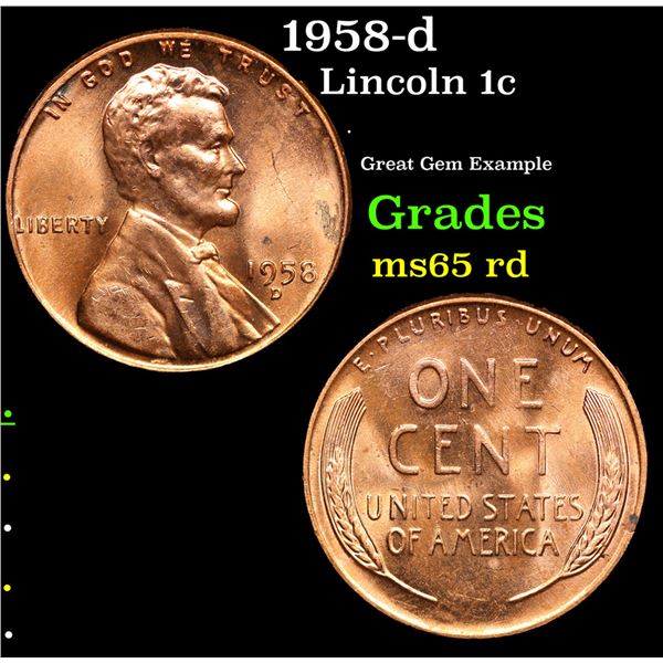 1958-d Lincoln Cent 1c Grades GEM Unc RD