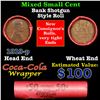 Image 1 : Mixed small cents 1c orig shotgun roll, 1919-p Lincoln Cent, Wheat Cent other end, Coca Cola Brandt 