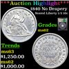 Image 1 : ***Auction Highlight*** 1840 No Drapery Seated Liberty Half Dime 1/2 10c Graded Select Unc BY USCG (