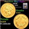Image 1 : ***Auction Highlight*** 1874 Three Dollar Gold 3 Graded ms64 By SEGS (fc)