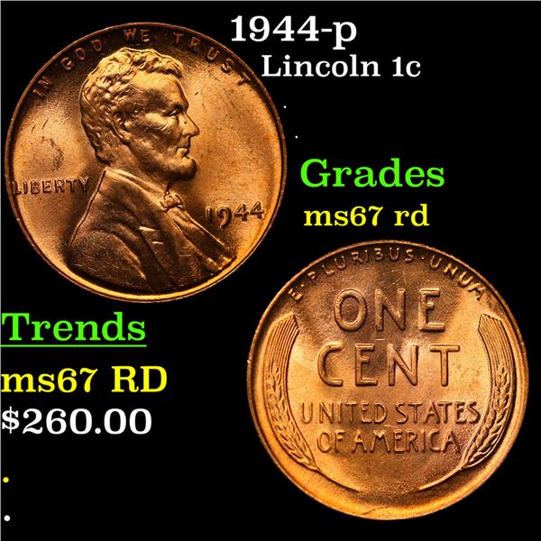 1944-p Lincoln Cent 1c Grades GEM++ Unc RD