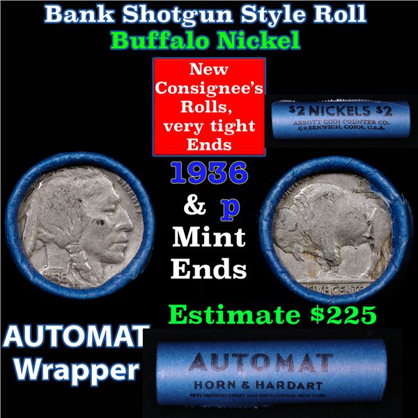 Buffalo Nickel Shotgun Roll in Old Bank Style 'Abbott Coin Counter & Automat' Wrapper 1936 & p Mint 
