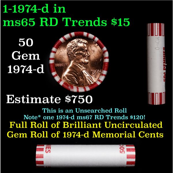 Shotgun Lincoln 1c roll, 1974-d 50 pcs Steel-Strong Wrapper.
