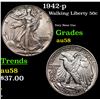 1942-p Walking Liberty Half Dollar 50c Grades Choice AU/BU Slider
