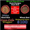 Image 1 : Mixed small cents 1c orig shotgun roll, 1918-p Lincoln Cent, Wheat Cent other end, Coca Cola Brandt 