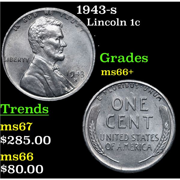 1943-s Lincoln Cent 1c Grades GEM++ Unc